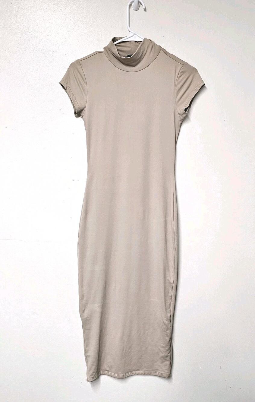 Forever 21 Midi Bodycon Dress Nude Sz Sm Slim Stretch NWT Minimal Neutral